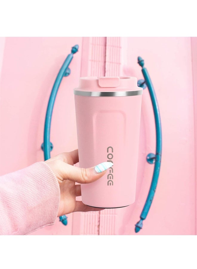 380ml فراغ معزول قهوة السفر كوب، التسرب دليل مزدوج الجدار الفولاذ المقاوم للصدأ إعادة الاستخدام كوب مع الغطاء، الكأس الحراري للمشروبات الساخنة والباردة، الوردي - Image 5