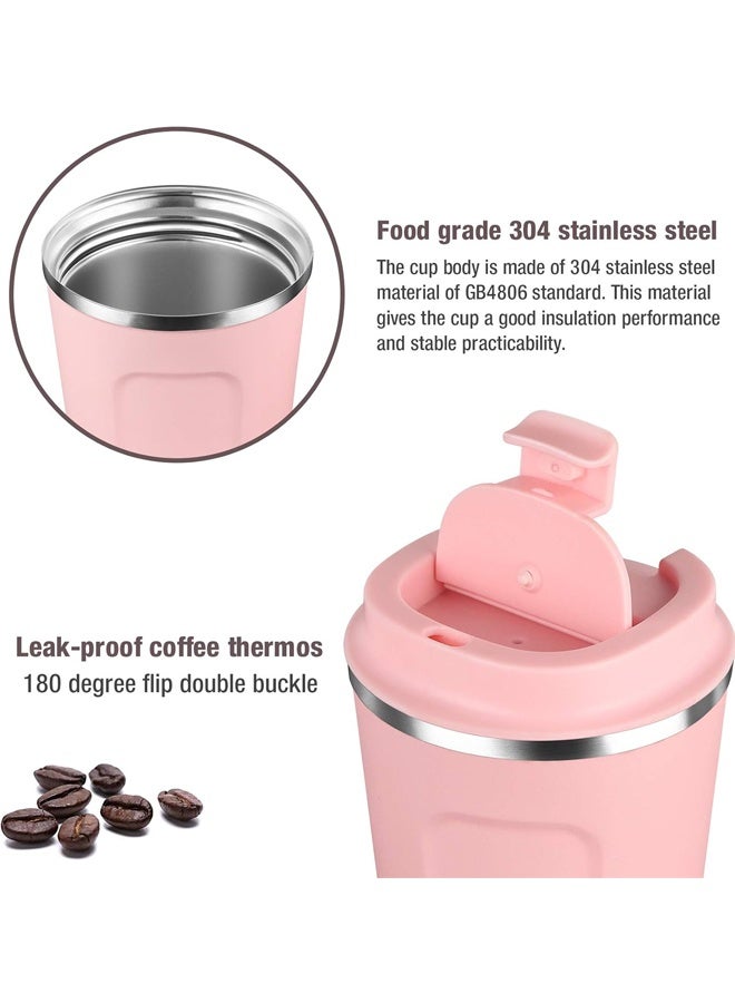 380ml فراغ معزول قهوة السفر كوب، التسرب دليل مزدوج الجدار الفولاذ المقاوم للصدأ إعادة الاستخدام كوب مع الغطاء، الكأس الحراري للمشروبات الساخنة والباردة، الوردي - Image 3