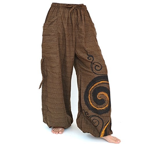 Siamrose Baggy Harem Pants Men Women, Wide Leg Yoga Lounge Trousers, Adjustable Length, 2 Pockets, One Size (Brown) - Image 1