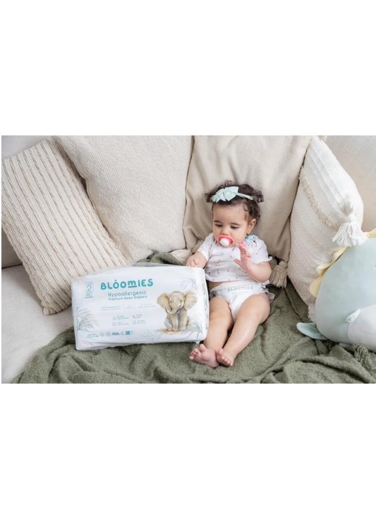Premium Baby Diapers with wetness indicator | Eco-friendly and Hypoallergenic Nappies Made with 100% Bamboo | Nappies Size 2 for babies 3-8kg x 40pcs x 3
