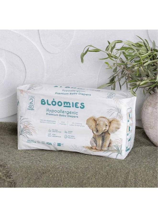 Premium Baby Diapers with wetness indicator | Eco-friendly and Hypoallergenic Nappies Made with 100% Bamboo | Nappies Size 2 for babies 3-8kg x 40pcs x 3