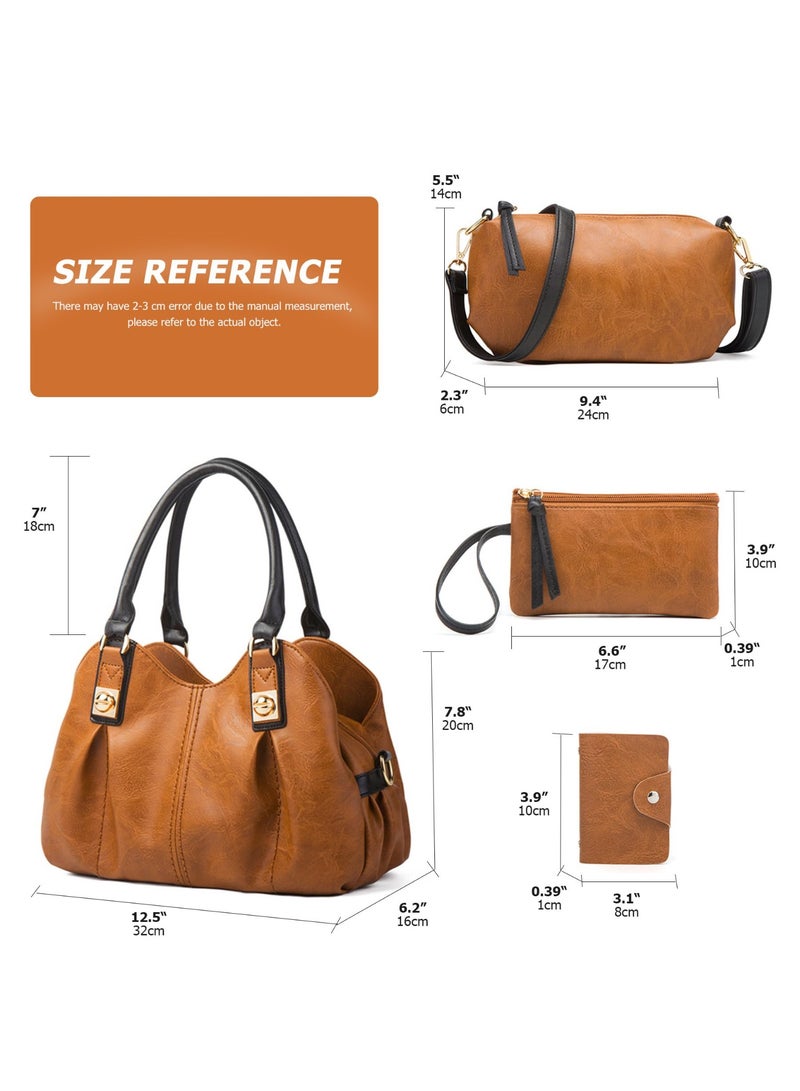 4pcs Purses Retro Tote Handbags for Women - Stylish Shoulder Bags Soft Top Handle Satchel Set  - Image 5