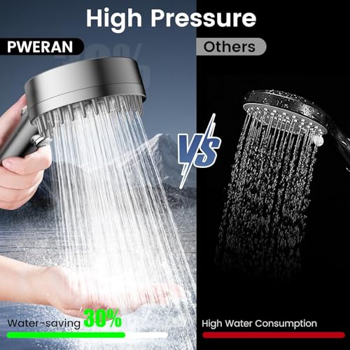 PWERAN Filtered Shower Head with Handheld, High Pressure Water Flow and Multiple Spray Modes Shower Head with Filter, Power Wash for Hard Water, Head Shower with ON/OFF Switch for Bath - Image 2