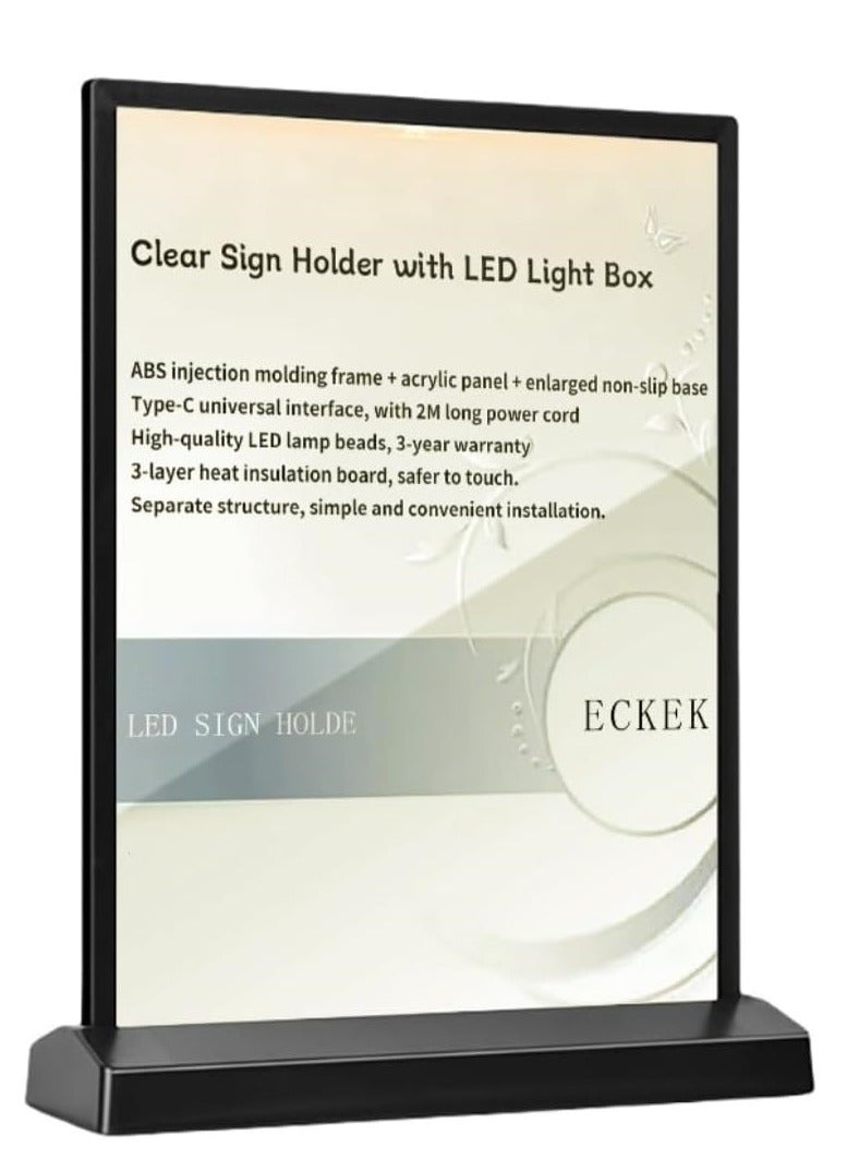 Eckek   LED Sign Holder Clear Sign Holder with LED Light Box, Table Menu Display Stand with Color Lights LED Menu Board A4 - Image 1