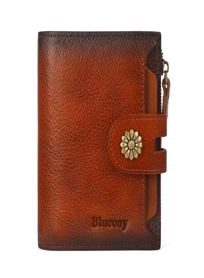 Blucoay Wallet Women,RFID Blocking Leather Womens Wallet Bifold Compact Card Holder Small Wallet for Women with Removable ID Window Brown - Image 1
