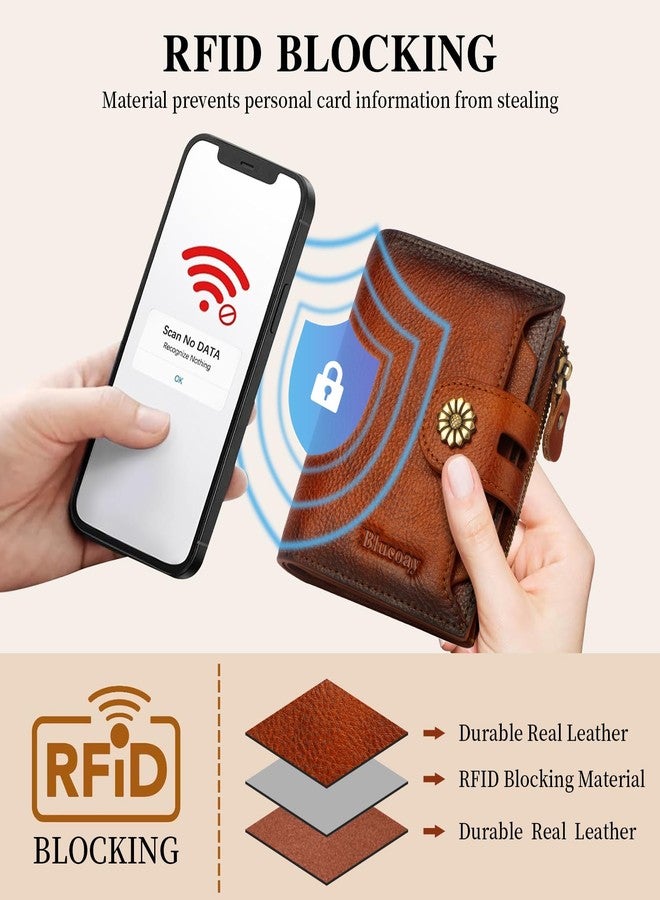 Blucoay Wallet Women,RFID Blocking Leather Womens Wallet Bifold Compact Card Holder Small Wallet for Women with Removable ID Window Brown - Image 5