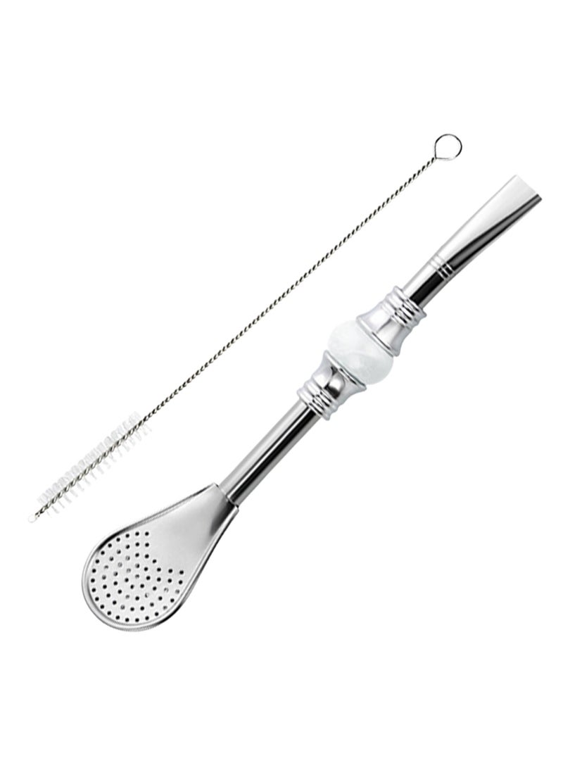 Yerba Mate Bombilla Straw with Filter Spoon & Cleaning Brush, Stainless Steel, Colorful Bead - Image 1