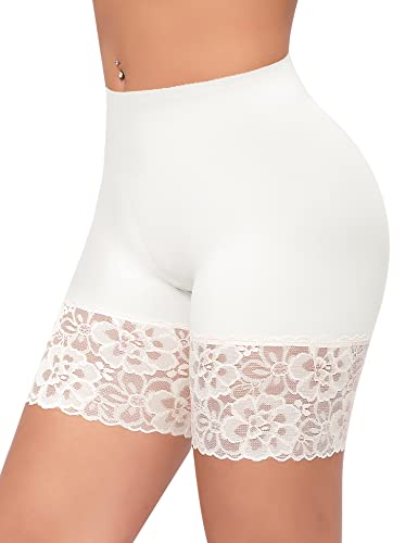 Werena Slip Shorts for Under Dresses Women Anti Chafing Underwear Seamless Boyshorts Panties Lace Under Shorts (#1 White,Medium) - Image 5