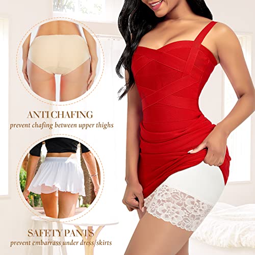 Werena Slip Shorts for Under Dresses Women Anti Chafing Underwear Seamless Boyshorts Panties Lace Under Shorts (#1 White,Medium) - Image 3