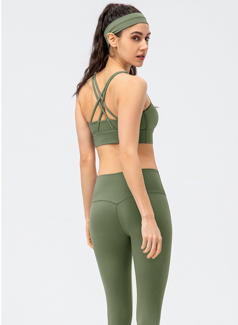 Loquat Double-sided grinding hair shock-proof sports bra high-waist tight pants fitness two-piece set  - Image 2