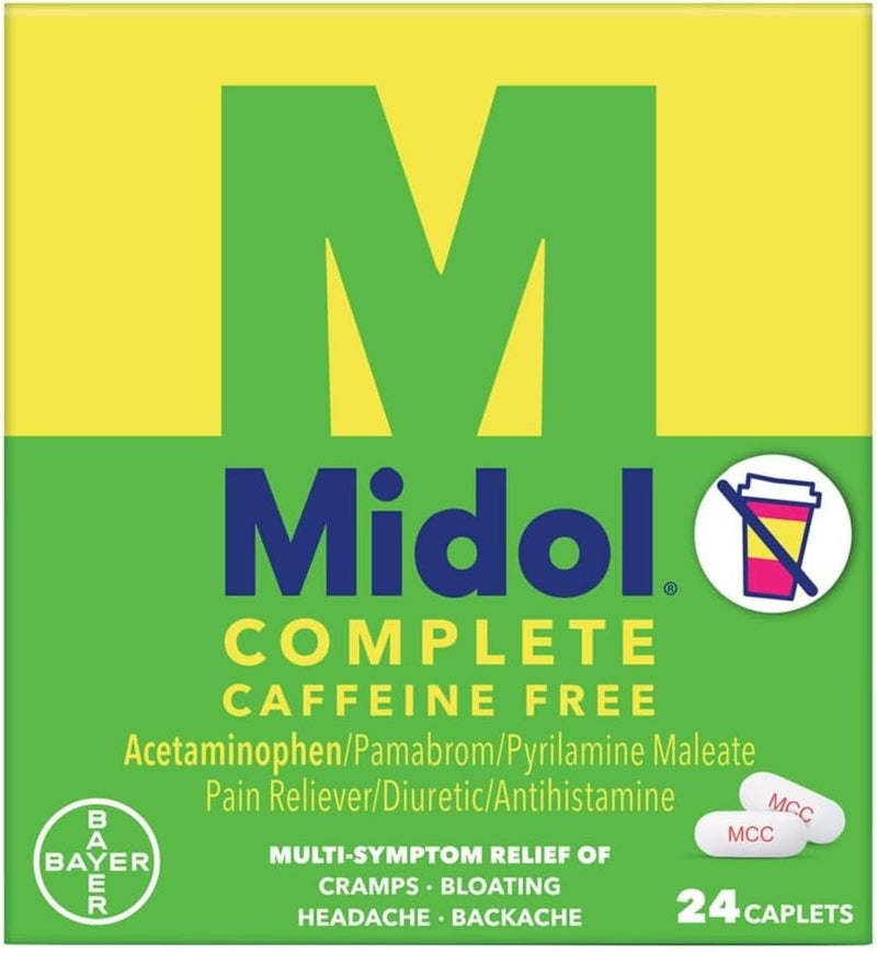 Midol Complete Caffeine Free Caplets 24ct: Complete Caffeine Free Menstrual Pain Relief Caplets with Acetaminophen, Provides Headache Relief and Period Cramps Relief, 24 Count - Image 1
