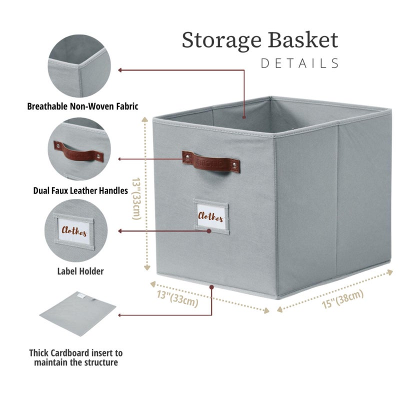 DECOMOMO Storage Baskets, 13x15x13 Storage Cube Bins with Labels for Organizing Shelves Kallax (Kallax / 4pcs, Grey) - Image 3