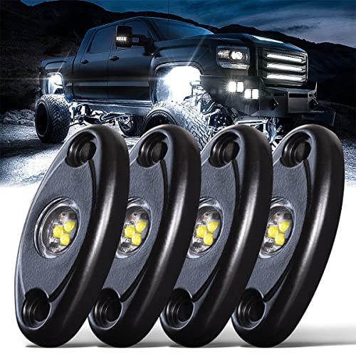 LEDMIRCY R1 Pure White LED Rock Lights 4PCS for Off Road Truck Auto Car Boat ATV SUV Waterproof High Power Neon Trail Lights Underglow Light Interior Exterior Shockproof(4PCS White) - Image 1