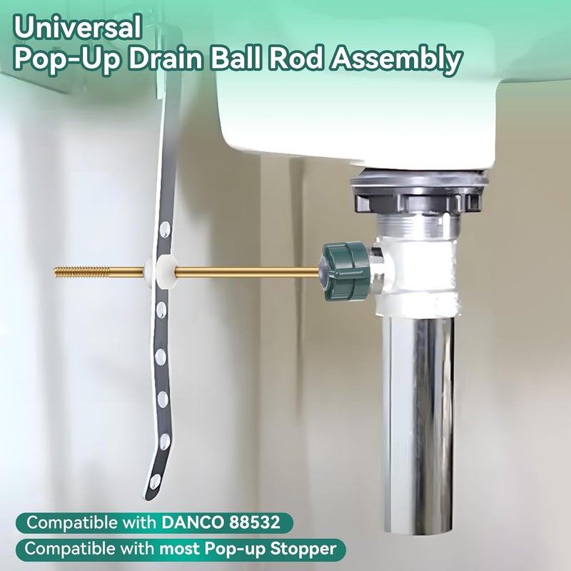 Enhon 2 Pack Universal Pop Up Drain Ball Rod Assembly, Sink Ball Rod Assembly Compatible with Pop Up Stopper, Pivot Rod Bathroom Sink Repair Kit, Includes 3 Sizes of Pop Up Balls and Cone Washers - Image 2
