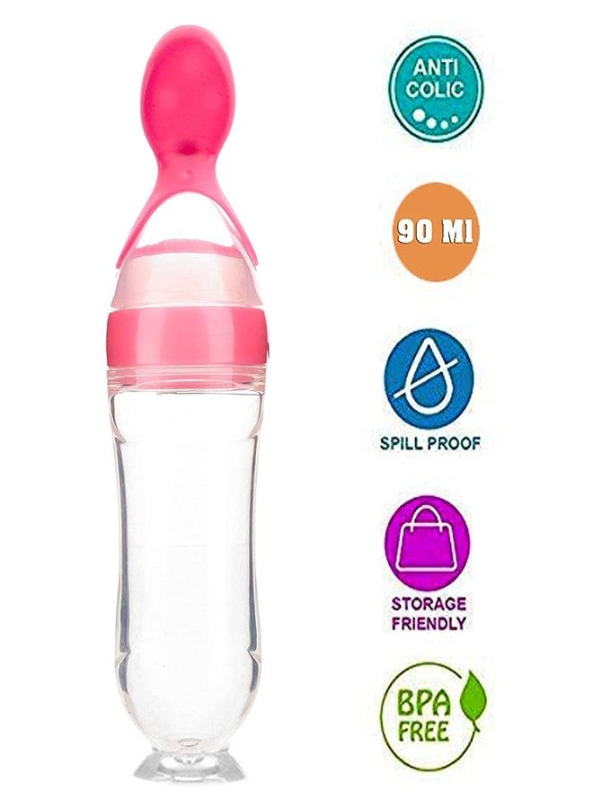 Joy Buzz Baby Food Dispensing Spoon Feeder Bottle 90ml and Fruit Feeder/Nibbler/Pacifier with Bottle Cleaning Brush Pack of 3 (Pink-YLO) - Image 2
