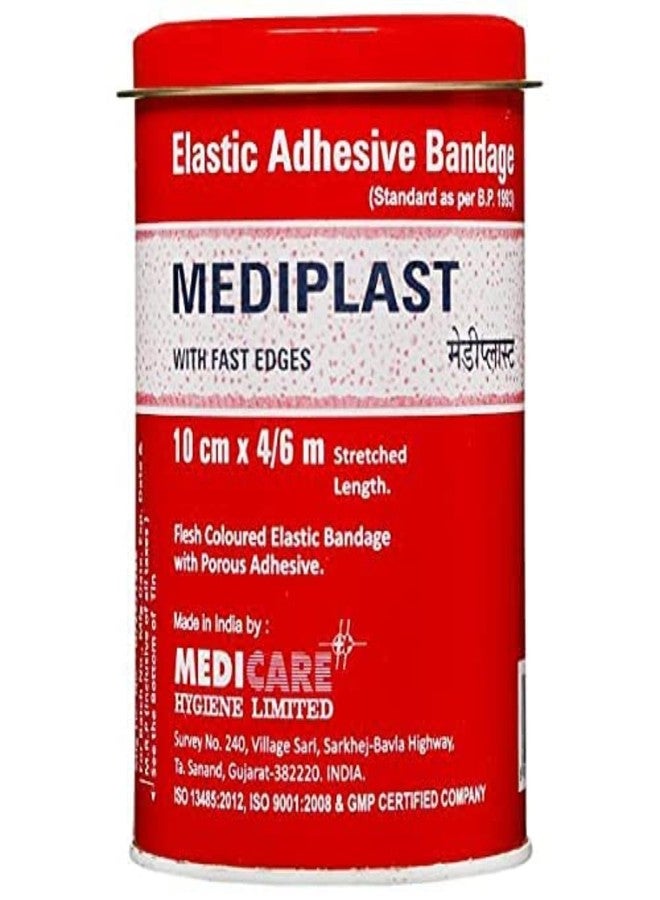 Rossify Mediplast Elastic Adhesive Bandage - 10cm x 4/6m Crepe Bandage for Strong Support, Injury Recovery & Pain Relief - Stretchable & Skin-Friendly - Image 1