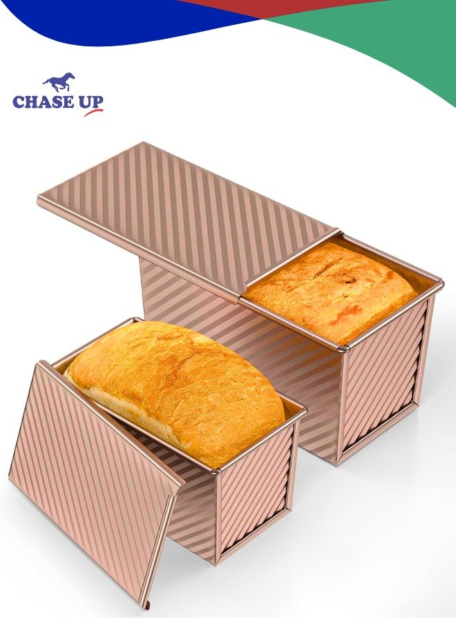 تشيس اب صينية خبز مع غطاء، عبوتان من صينيتي خبز غير لاصقتين للخبز المنزلي، صندوق خبز محمص من الفولاذ الكربوني مع غطاء لأواني الخبز - Image 1