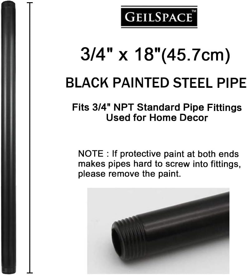 GeilSpace 6 Pack 18" Pre-Cut Black Metal Pipe, Industrial Steel Fits Standard Three Quarters Inch Black Threaded Pipes and Fittings - Vintage DIY Industrial Shelving (3/4" × 18") - Image 2