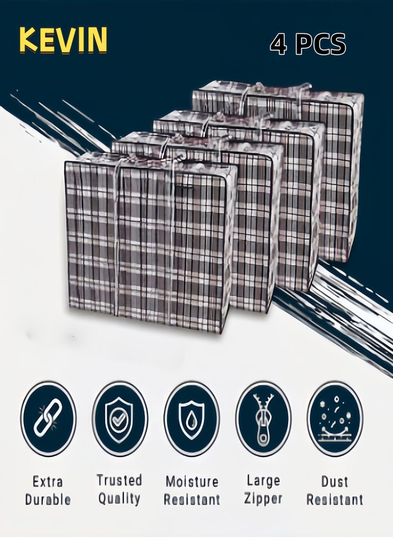 كيفن مجموعة من 4 أكياس تخزين قوية للغسيل - أكياس كبيرة للنقل/التسوق بسحاب ومقابض - حقيبة تخزين بسحاب قابلة لإعادة الاستخدام، حقائب تنظيم كبيرة جدًا من النايلون المتين للأغطية والبطانيات والوسائد والأقمشة - Image 1