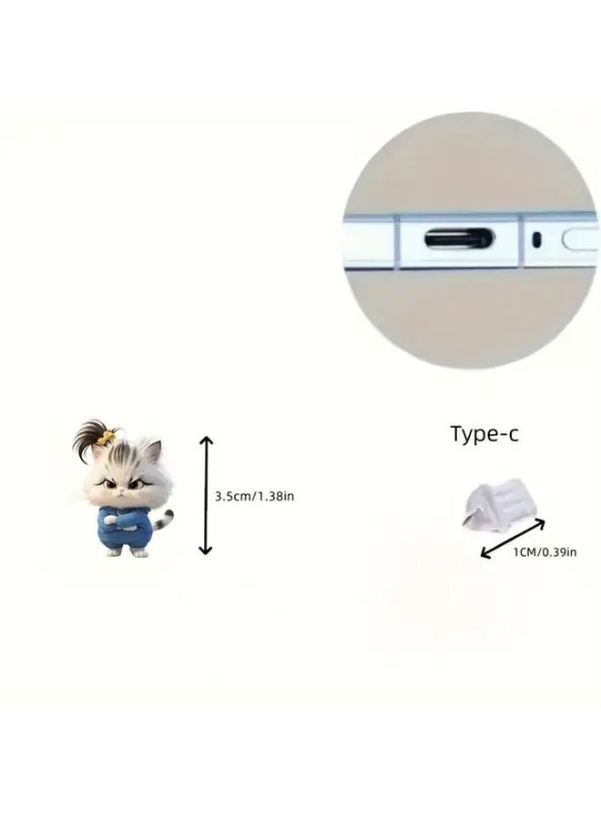 قطعتان لآيفون، سدادات غبار من الأكريليك، تصميم طائرة قطط غاضبة ثنائي الأبعاد، تثبيت آمن - Image 3