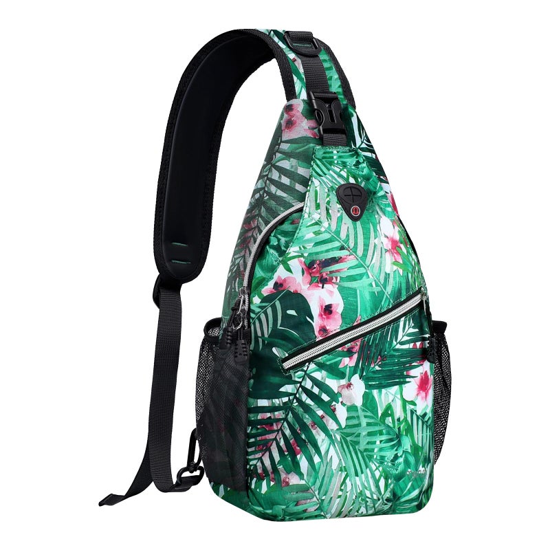 MOSISO Sling Backpack,Travel Hiking Daypack Pattern Rope Crossbody Shoulder Bag, Palm Leaf Flower - Image 1