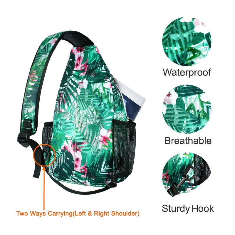 MOSISO Sling Backpack,Travel Hiking Daypack Pattern Rope Crossbody Shoulder Bag, Palm Leaf Flower - Image 4