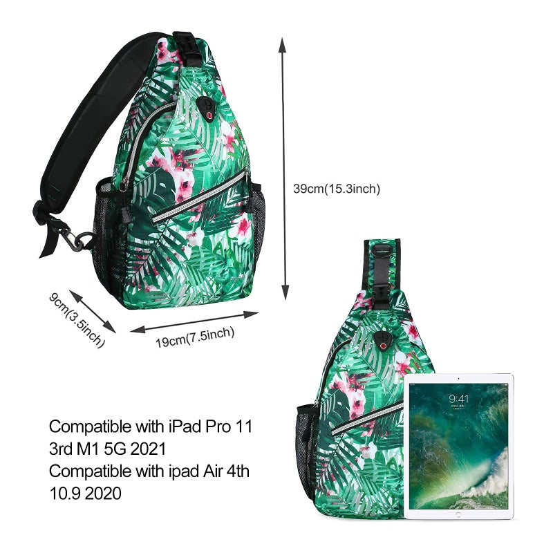 MOSISO Sling Backpack,Travel Hiking Daypack Pattern Rope Crossbody Shoulder Bag, Palm Leaf Flower - Image 3
