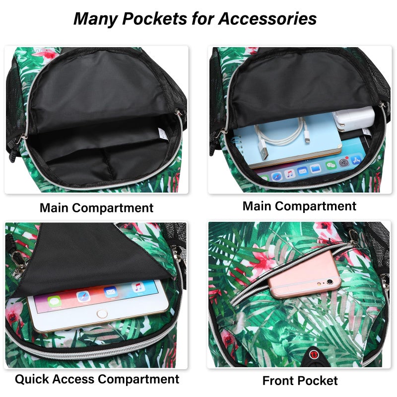 MOSISO Sling Backpack,Travel Hiking Daypack Pattern Rope Crossbody Shoulder Bag, Palm Leaf Flower - Image 2