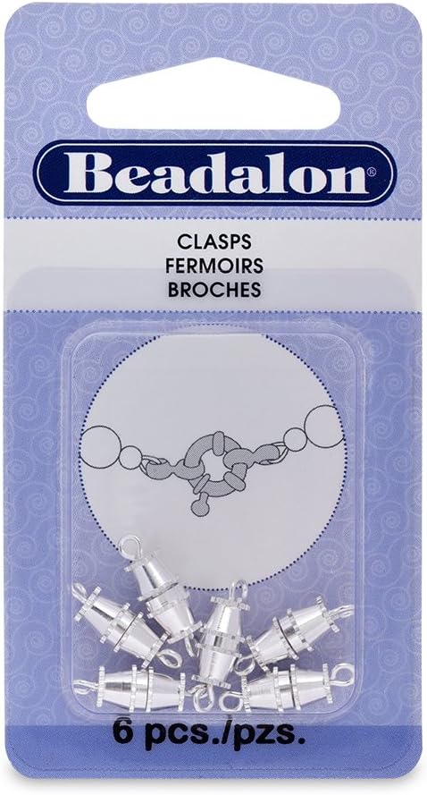 Beadalon Barrel Clasp Medium Silver Plated Nickel Free 6Piece