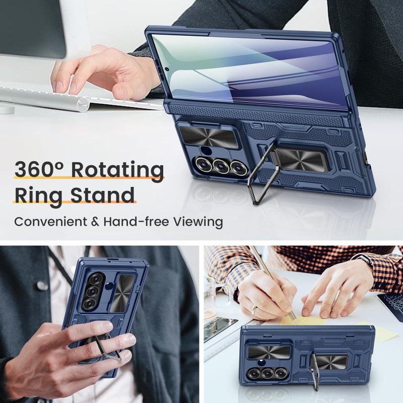 VEGO for Samsung Fold 7 Case with Hinge Protection & Slide Camera Cover [360Â°Rotating Ring Stand][Screen Protector] Heavy Duty Shockproof Protective Hard Case for Samsung Z Fold 7 5G 2025 - Blue - Image 5