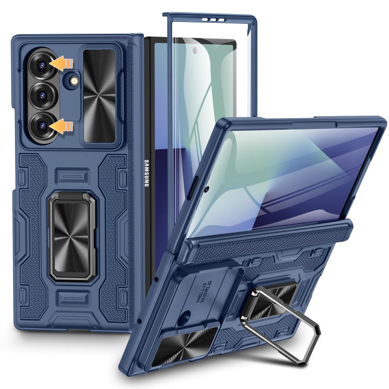 VEGO for Samsung Fold 7 Case with Hinge Protection & Slide Camera Cover [360Â°Rotating Ring Stand][Screen Protector] Heavy Duty Shockproof Protective Hard Case for Samsung Z Fold 7 5G 2025 - Blue - Image 1