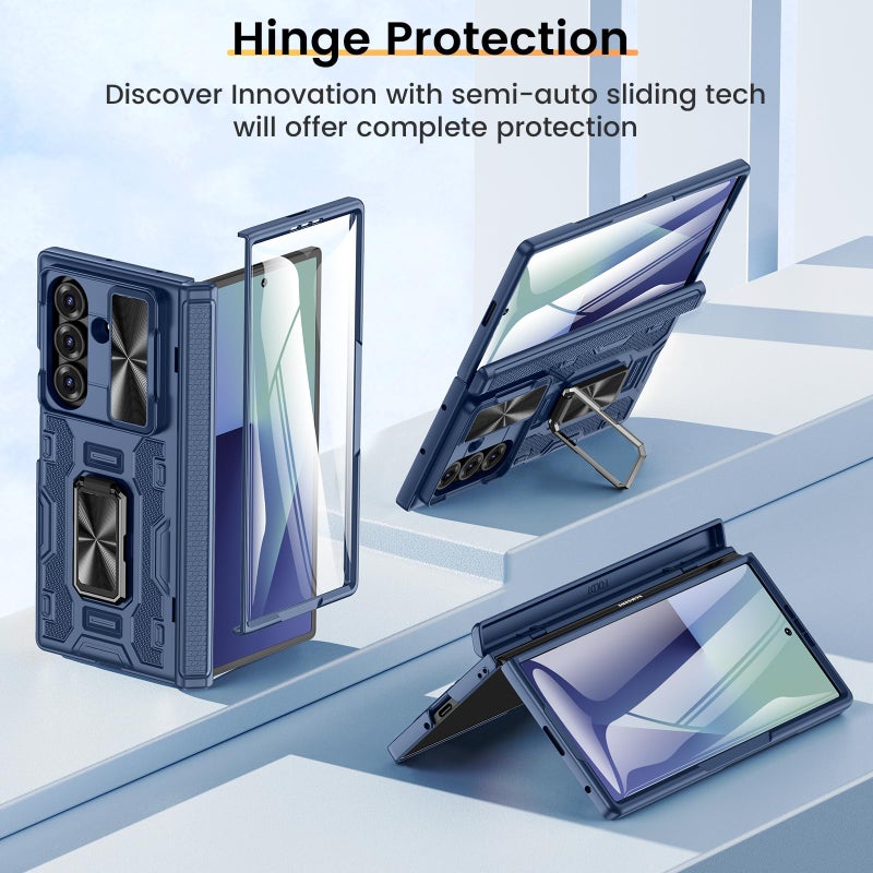 VEGO for Samsung Fold 7 Case with Hinge Protection & Slide Camera Cover [360Â°Rotating Ring Stand][Screen Protector] Heavy Duty Shockproof Protective Hard Case for Samsung Z Fold 7 5G 2025 - Blue - Image 3