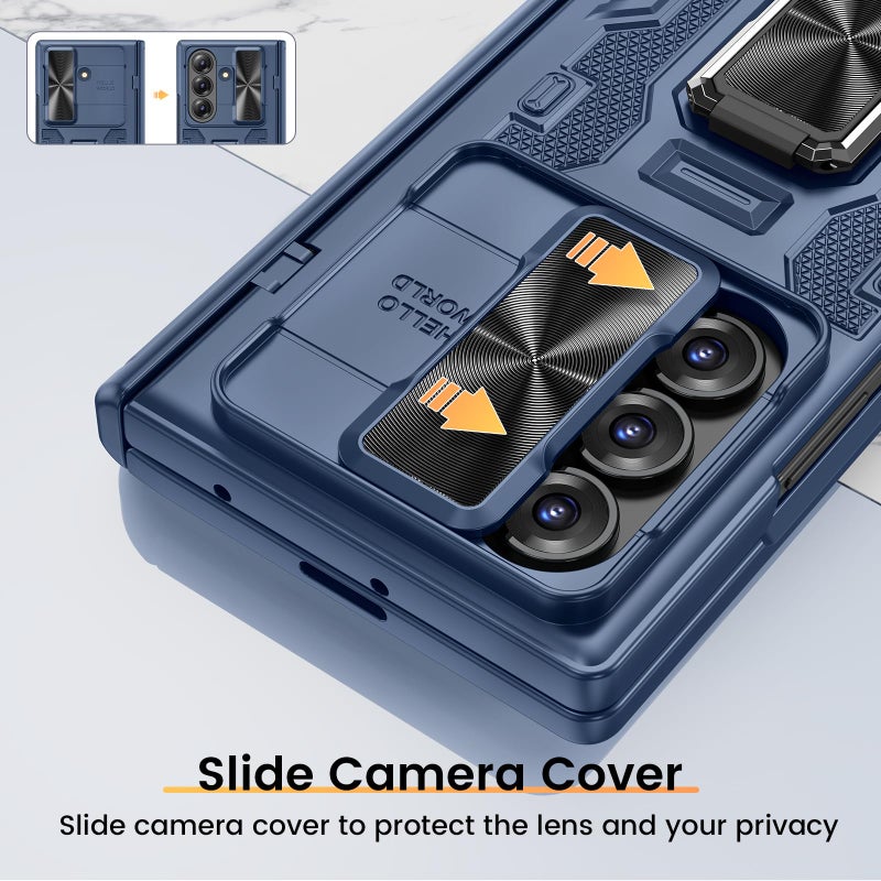 VEGO for Samsung Fold 7 Case with Hinge Protection & Slide Camera Cover [360Â°Rotating Ring Stand][Screen Protector] Heavy Duty Shockproof Protective Hard Case for Samsung Z Fold 7 5G 2025 - Blue - Image 4