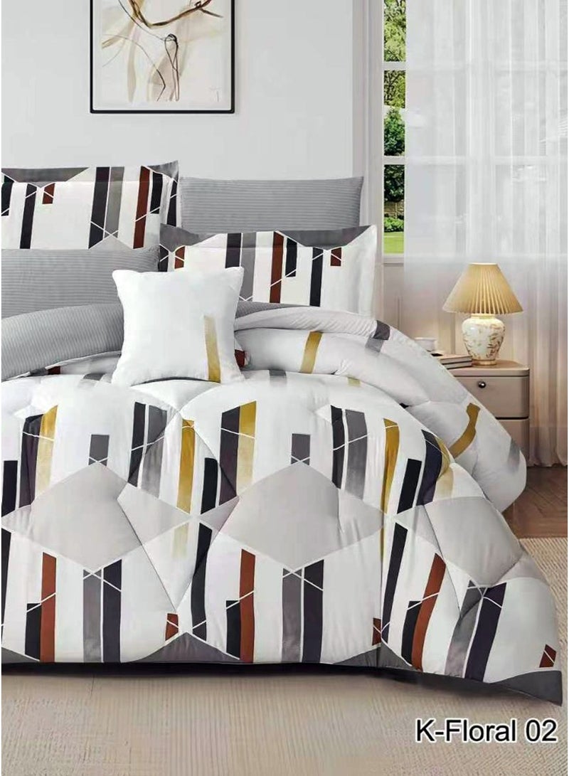 Miral Summer Luxury Reversible Double Bed Comforter Set | 7 Pieces | Premium Quilted Comforter 260×240 cm | Deep Fitted Sheet 200×200+30 cm | Modern Elegant Design - Image 1
