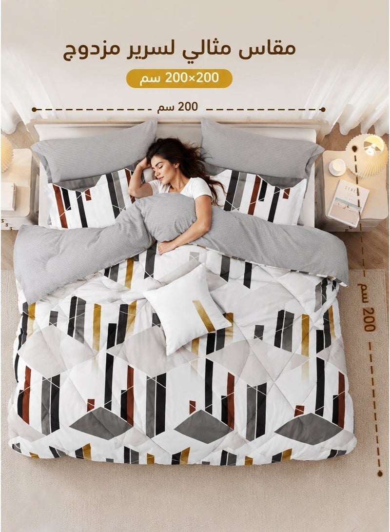 Miral Summer Luxury Reversible Double Bed Comforter Set | 7 Pieces | Premium Quilted Comforter 260×240 cm | Deep Fitted Sheet 200×200+30 cm | Modern Elegant Design - Image 2