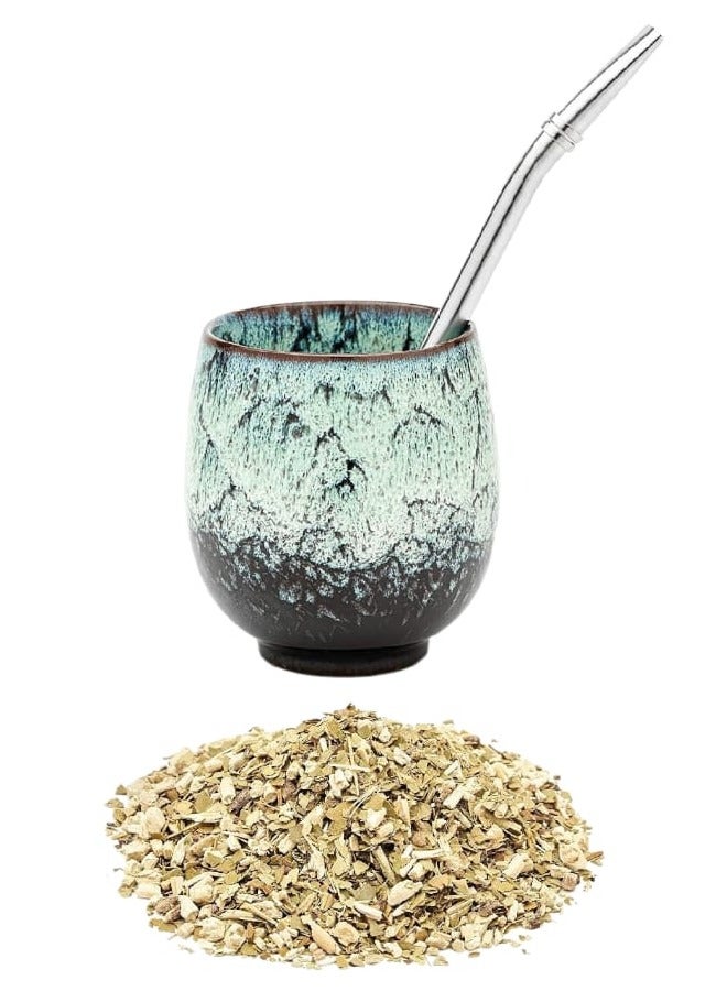 يربا ماتي خارطة الخضراء 250 جرام مع كوب من الرخام مع ماصة بفلتر فضي - Image 2