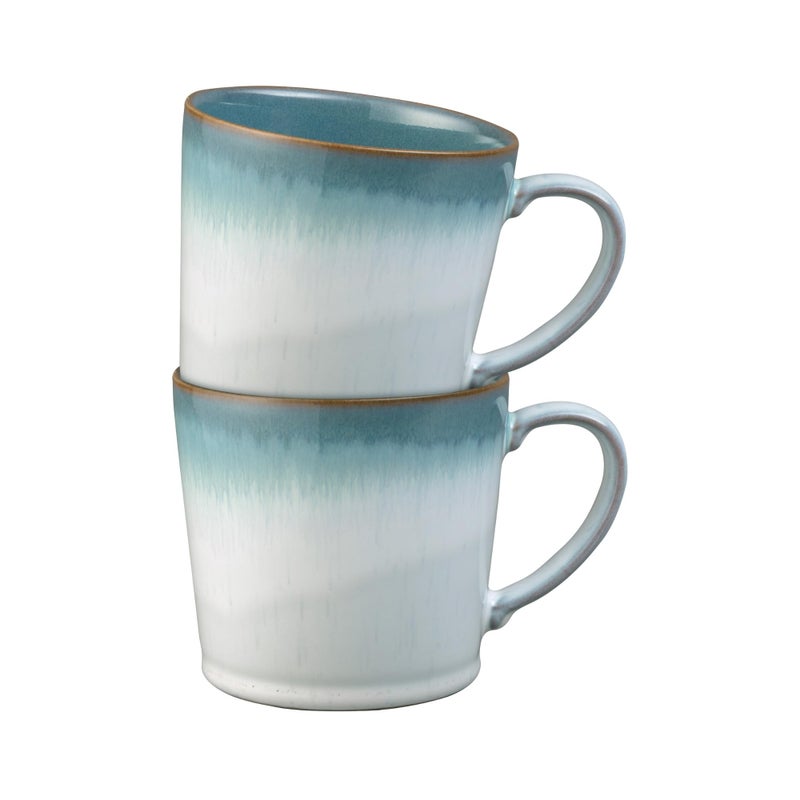 Denby  Azure Haze Blue Coffee Mug Set of 2  400ml Large Stoneware Ceramic Tea Mug Set For Home  Office  Dishwasher Safe Microwave Safe  Blue White Reactive Gradient Glaze  Chip Resistant