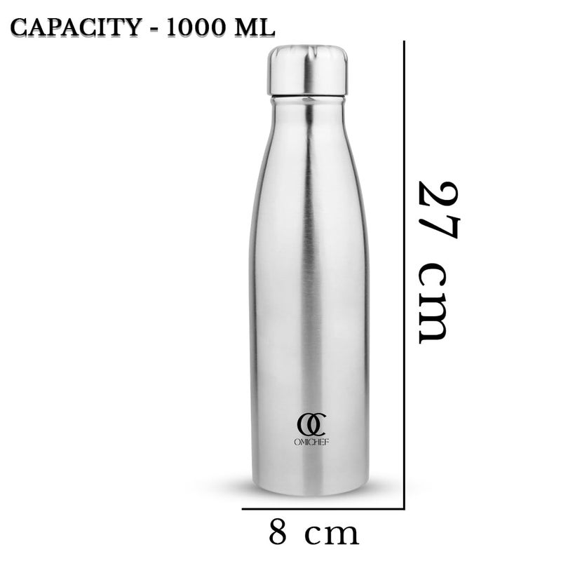 Omichef Ozone Stainless Steel 1000ML Single Walled Fridge Water Bottle Ideal for YogaGymSportsHomeOffice and BPA Free LeakProof Pack of 2 - Image 3