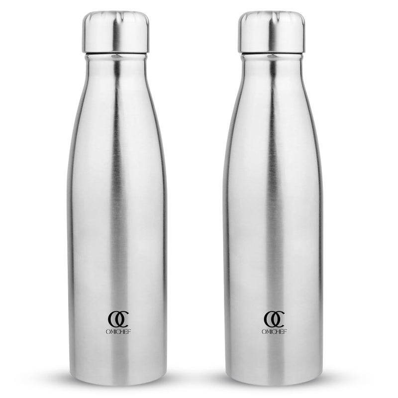 Omichef Ozone Stainless Steel 1000ML Single Walled Fridge Water Bottle Ideal for YogaGymSportsHomeOffice and BPA Free LeakProof Pack of 2 - Image 1