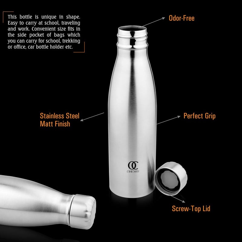 Omichef Ozone Stainless Steel 1000ML Single Walled Fridge Water Bottle Ideal for YogaGymSportsHomeOffice and BPA Free LeakProof Pack of 2 - Image 4