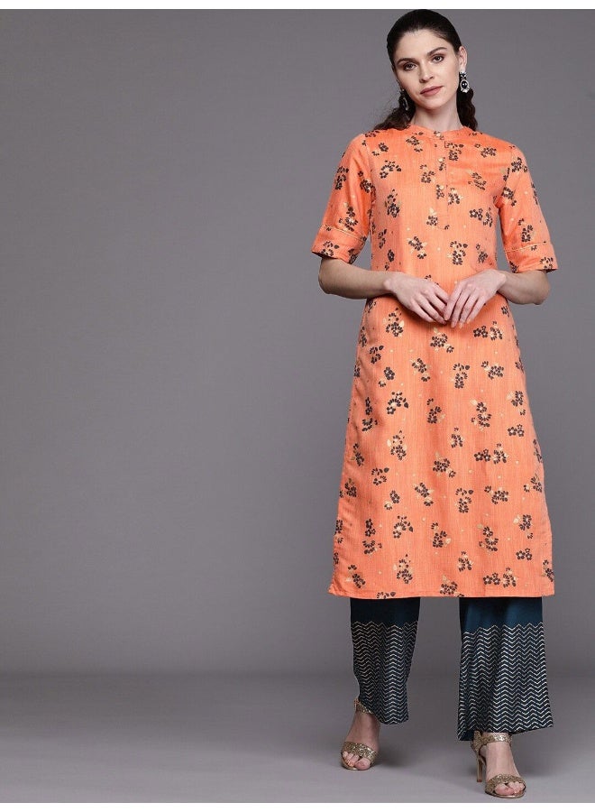 AKS AKS Couture Floral Printed Mandarin Collar Straight Kurta With Palazzos  - Image 1