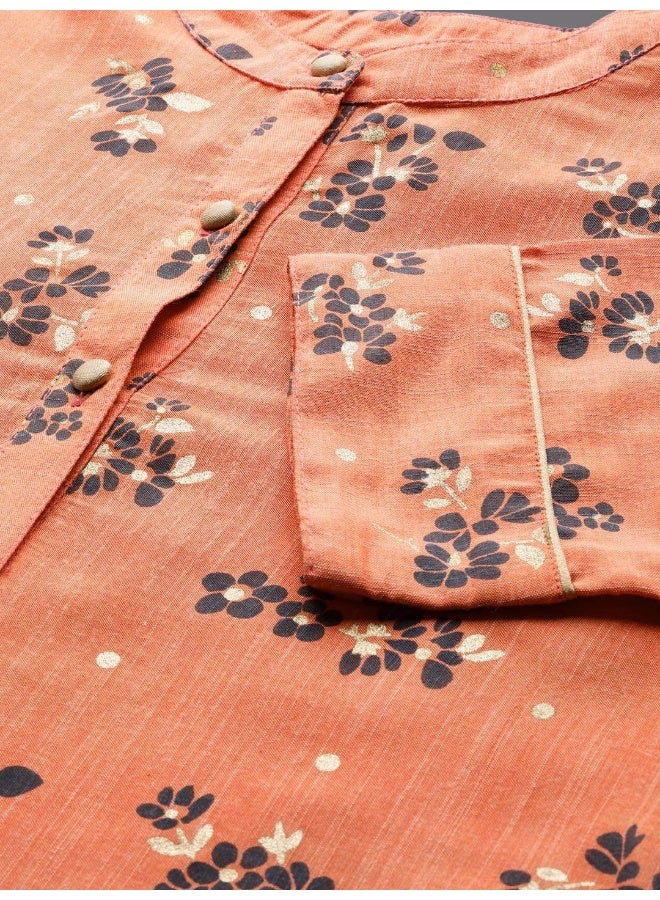 AKS AKS Couture Floral Printed Mandarin Collar Straight Kurta With Palazzos  - Image 2
