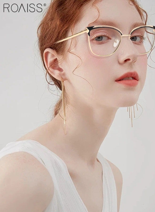 رويس نظارة حجب الضوء الأزرق النسائية، مضادة للأشعة فوق البنفسجية والوهج، نظارات كمبيوتر بفلتر الضوء الأزرق، نظارات عين القطة المتغيرة اللون مضادة لإجهاد العين والصداع،أسود وذهبي، 53 مم - Image 2