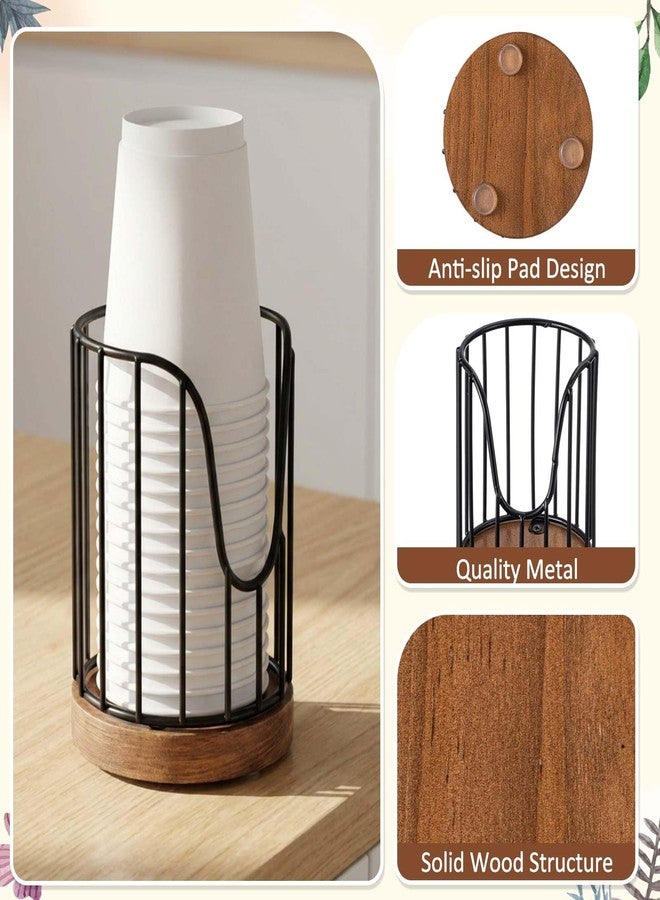 Yiyiring 3 Pack Bathroom Cup Dispenser with Wood Stand Rural Essential Guest Bathroom Accessories for Countertop Toothbrush Holders, Mouthwash Cup Dispenser, Cotton Pad Rack, Black - Image 4