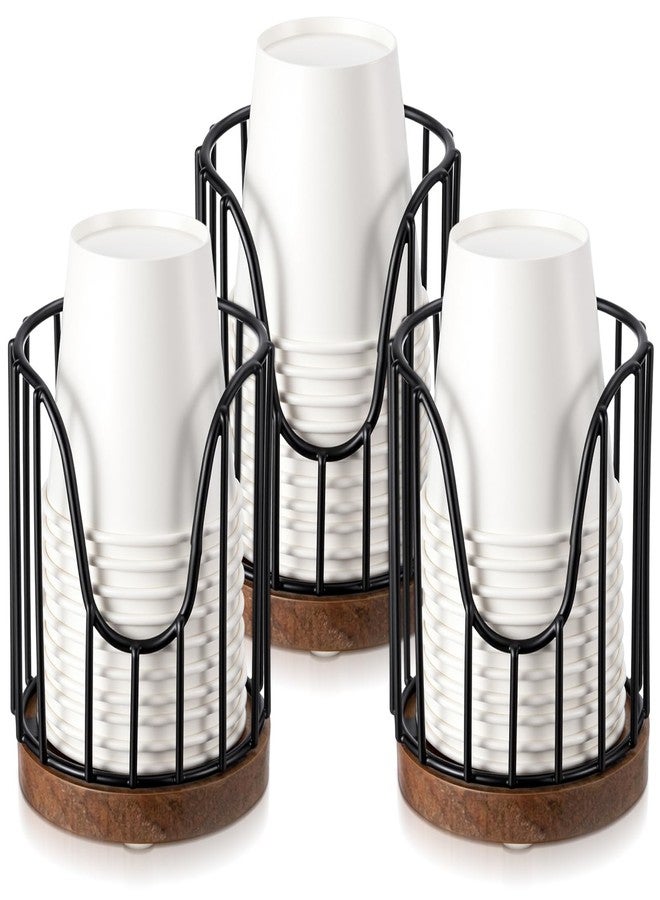Yiyiring 3 Pack Bathroom Cup Dispenser with Wood Stand Rural Essential Guest Bathroom Accessories for Countertop Toothbrush Holders, Mouthwash Cup Dispenser, Cotton Pad Rack, Black - Image 1
