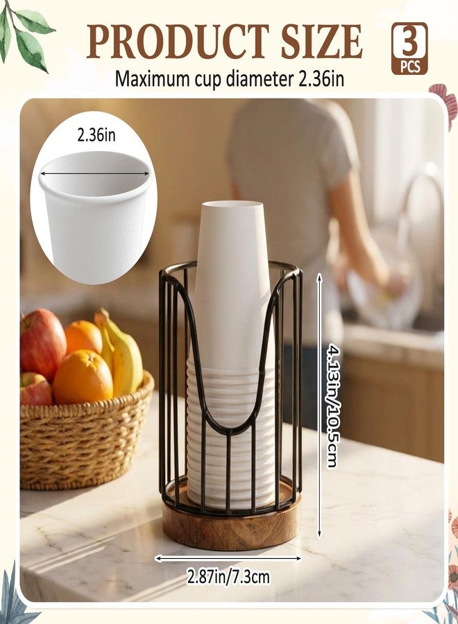 Yiyiring 3 Pack Bathroom Cup Dispenser with Wood Stand Rural Essential Guest Bathroom Accessories for Countertop Toothbrush Holders, Mouthwash Cup Dispenser, Cotton Pad Rack, Black - Image 2