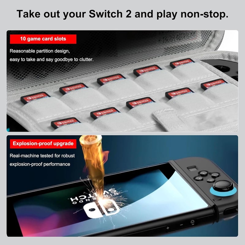 مجموعة إكسسوارات حقيبة السفر لجهاز Nintendo Switch 2 (2025). حامل مجمع إكسسوارات صلب محمول عالي السعة، واقي شاشين، ملصق أزرار ABXY، مجموعة مقابض الإبهام - Image 5