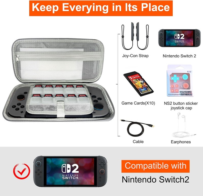 مجموعة إكسسوارات حقيبة السفر لجهاز Nintendo Switch 2 (2025). حامل مجمع إكسسوارات صلب محمول عالي السعة، واقي شاشين، ملصق أزرار ABXY، مجموعة مقابض الإبهام - Image 3