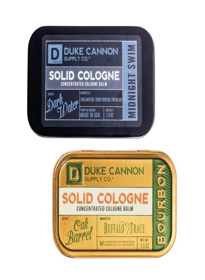 Duke Cannon Supply Co. Duke Cannon Solid Cologne Bourbon & Midnight Swim, Portable Concentrated Cologne Balm, Travel-Friendly, 1.5 oz. 2-Pack - Image 1