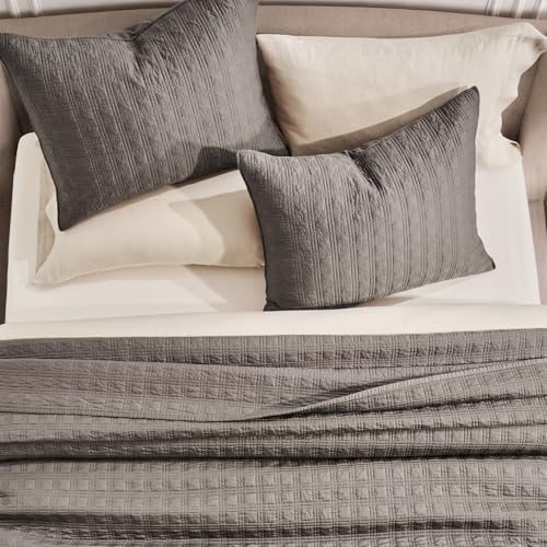 EVERGRACEHOME Windowpane Cotton Sateen Quilt Set Queen Size, Pre-Washed 100% Cotton Coverlet Bedspread, 3-Piece Soft Lightweight Bedding Set with 2 Shams for All Seasons, Mocha Brown - Image 5